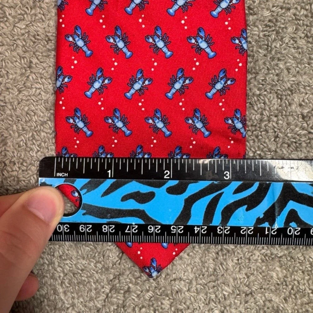 Brooks Brothers Mens Red Blue Lobster Silk Necktie Nautical Animal Print Tie